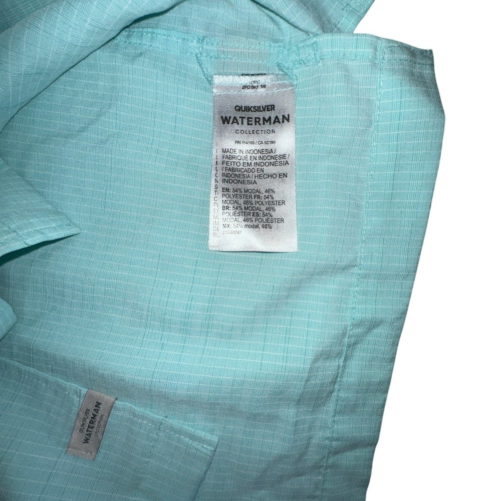 Quiksilver Waterman Mens L Blue Stripe Button Up Outdoor‎ Summer Comfort Fit - Picture 8 of 10